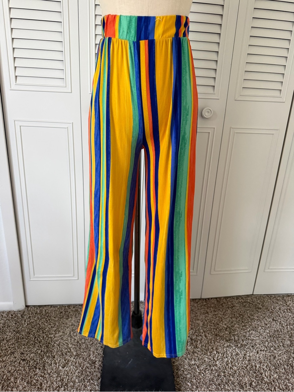 Almost Famous Rainbow Stripe Wide-Leg Pants - Yellow, Blue, Green, Orange
